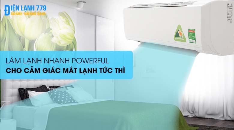 Làm lạnh nhanh Powerful - Máy lạnh Daikin ATKC25UAVMV Inverter 1.0 HP (1 Ngựa)