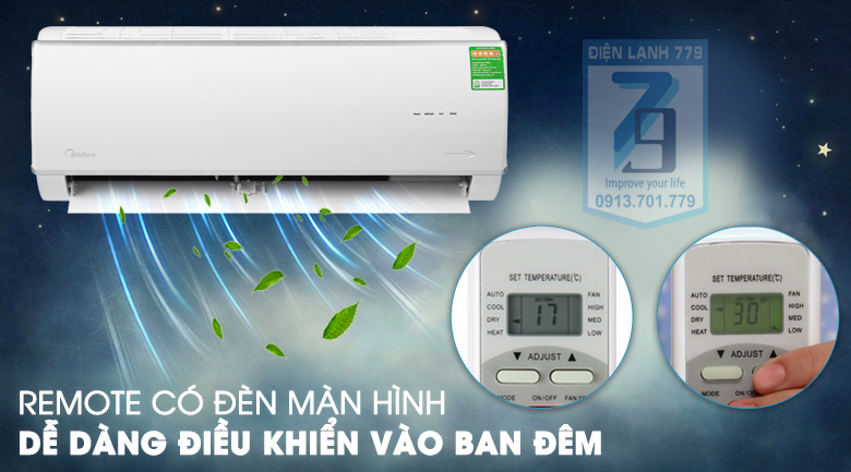 Máy lạnh Midea Inverter 1.5 HP MSAFA-13CRDN8 - Remote có đèn màn hình