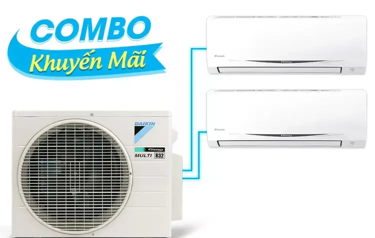 Sản phẩm (Combo khuyến mãi) Hệ thống máy lạnh Daikin multi s Inverter 2.0 HP (2HP Ngựa) - 1 dàn nóng 2 dàn lạnh (1.0 + 1.5 HP (1.5 Ngựa) MKC50RVMV-CTKC25RVMV+CTKC35RVMV